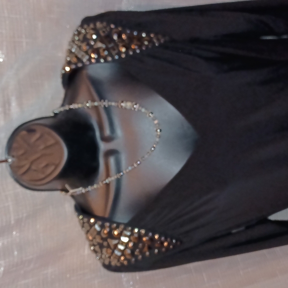 Jolibel Women’s formal dress, black, Size 10, ruching in front, rhinestones - Picture 2 of 6